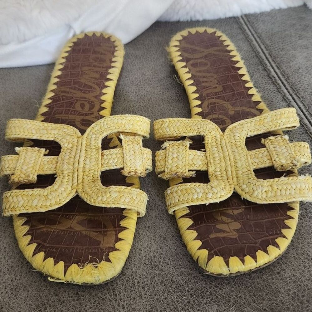 Sam Edelman Women's Yellow Raffia‎ Sandals Flat Size 8.5 Beach Resortwear